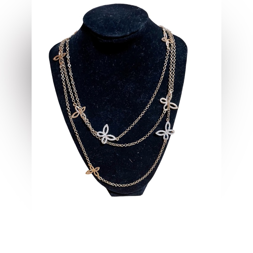 Layered Gold Chain Rhinestone Butterfly Necklace - Picture 5 of 7
